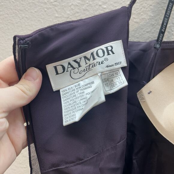 Daymor Couture 3451 Embellished Halter Layered Evening Dress Purple Silk SZ 10 - Picture 11 of 12